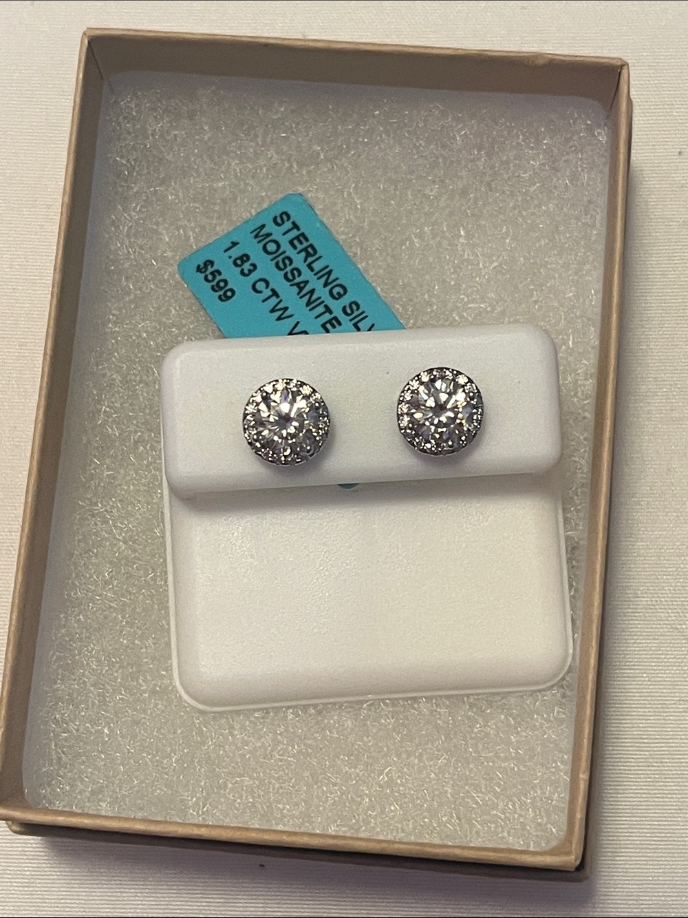 Sterling Silver Moissanite Halo Stud Earrings 1.83 KT Retail 599$